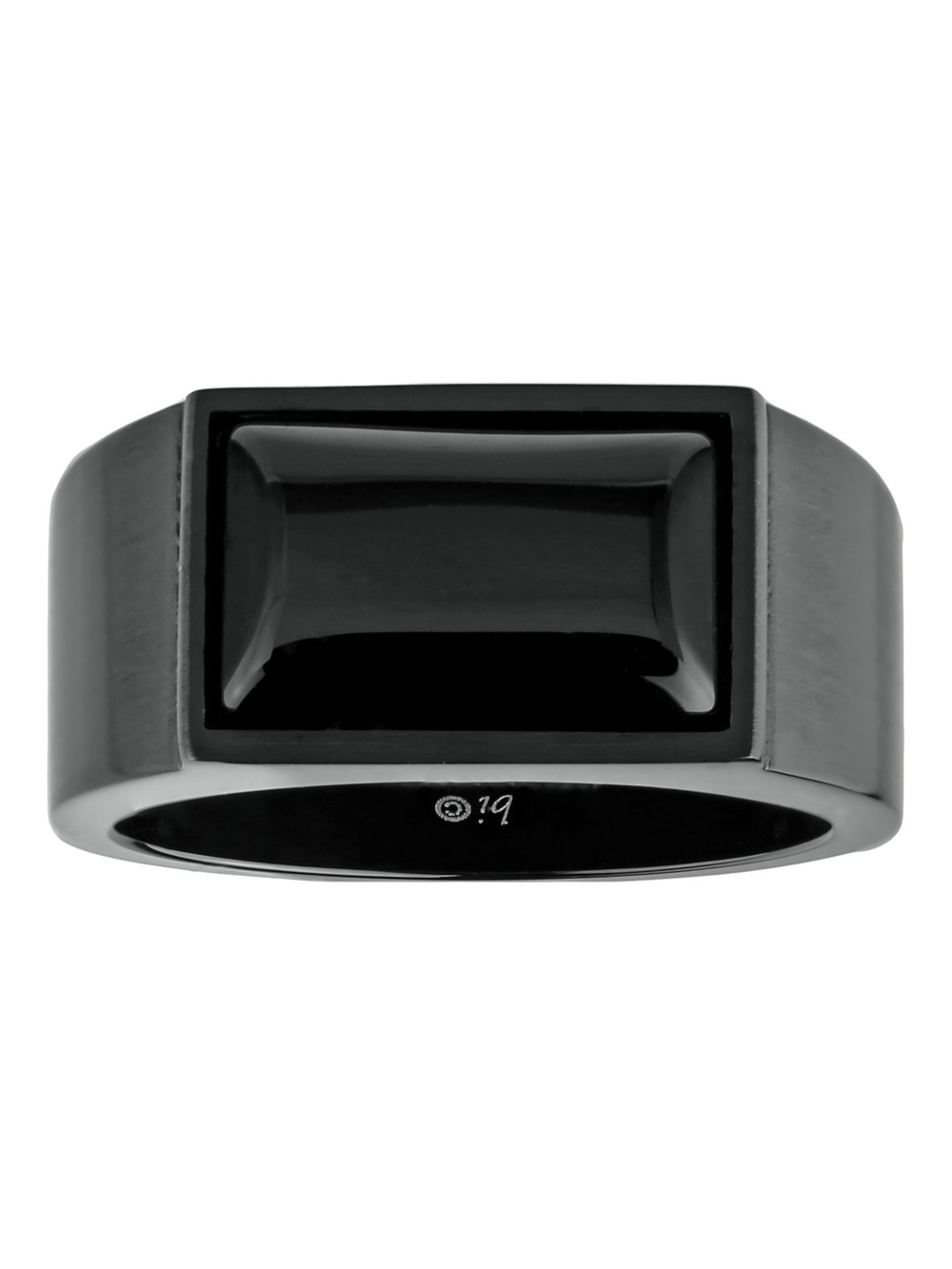 NIP LYNX Mens Black IP Black Agate Ring Size 11 Stainless Steel Signet
